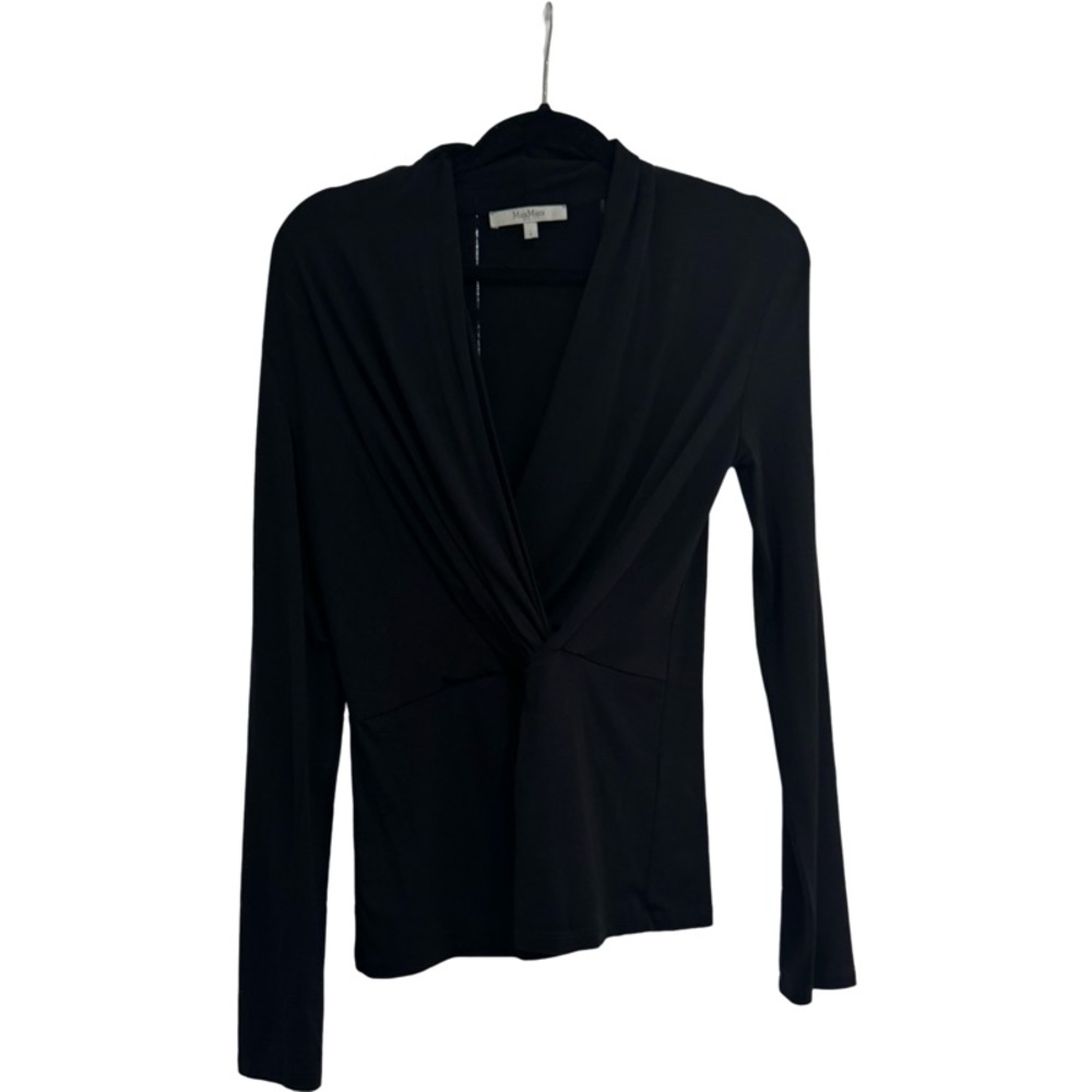 MaxMara Black Fitted Wrap Blouse